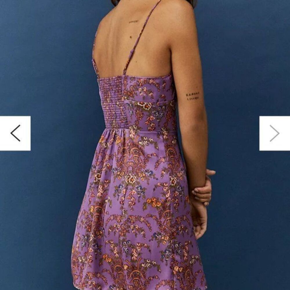 Urban Outfitters UO Petra Pink Floral Satin Sweetheart Mini Dress XS - Picture 4 of 6